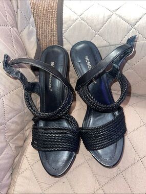 BCBGeneration Black Braided Strap Heeled Sandals